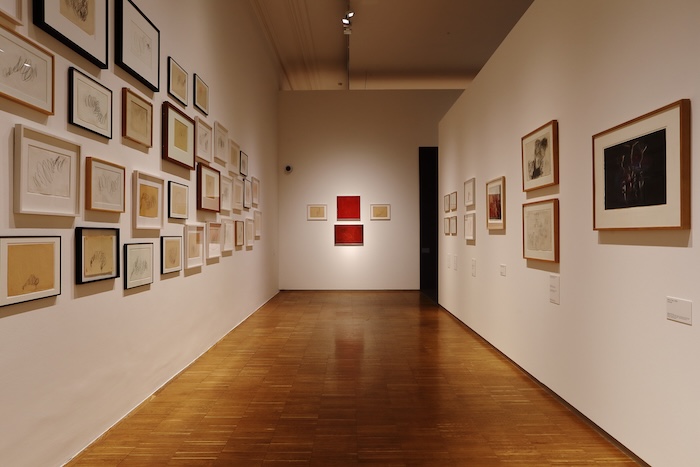 Ausstellungsansicht „Hermann Nitsch. Zeichnungen“/ (Credit: Universalmuseum Joanneum/J.J. Kucek © Bildrecht Wien, 2024)