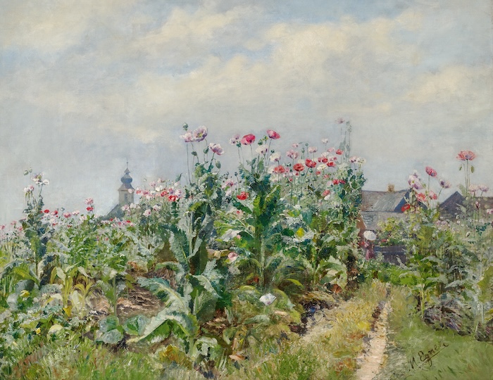 Marie Egner, Blühendes Mohnfeld in Steiermark, um 1896, Öl auf Holz, 45,5 x 70 cm, Erwerbung 1942